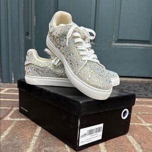 NIB Silver White Rhinestone Sneakers with Classic Design
